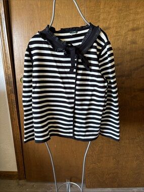 J. Crew Black & White Striped Knit Top with Ribbon Trim